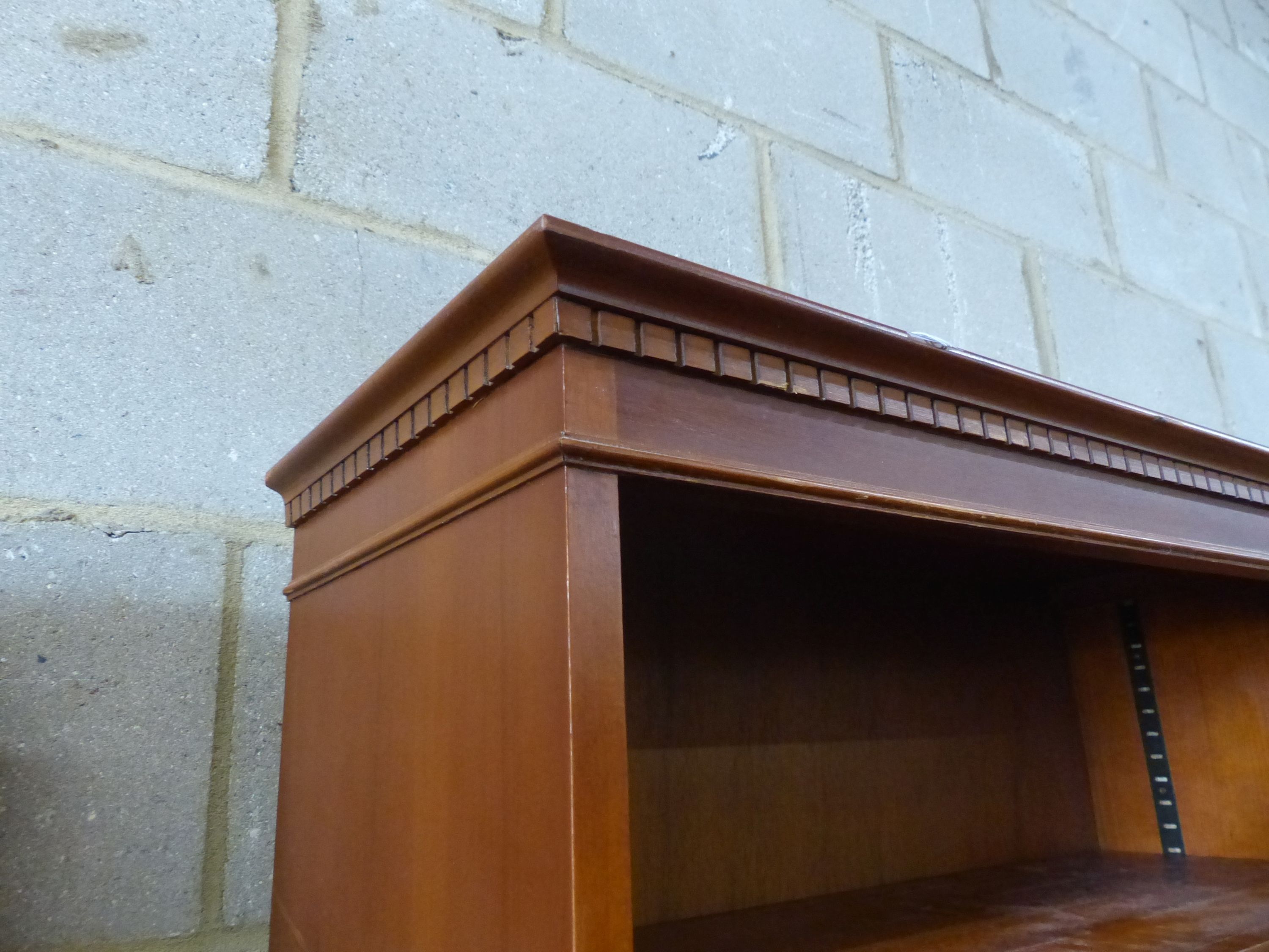 A reproduction mahogany open bookcase, width 152cm depth 30cm height 184cm